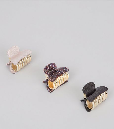 3 Pack Multi-Coloured Glitter Mini Bulldog Clips | New Look