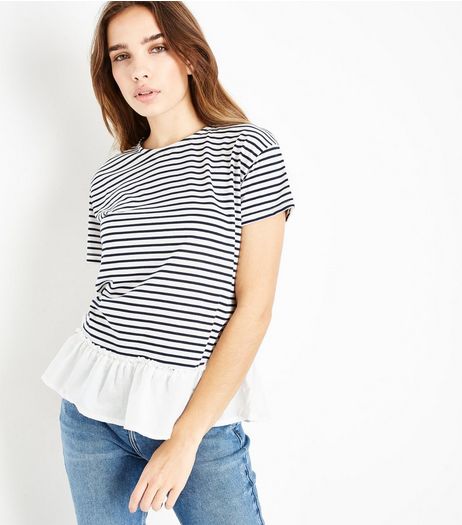 Black Stripe Peplum Hem T-Shirt | New Look