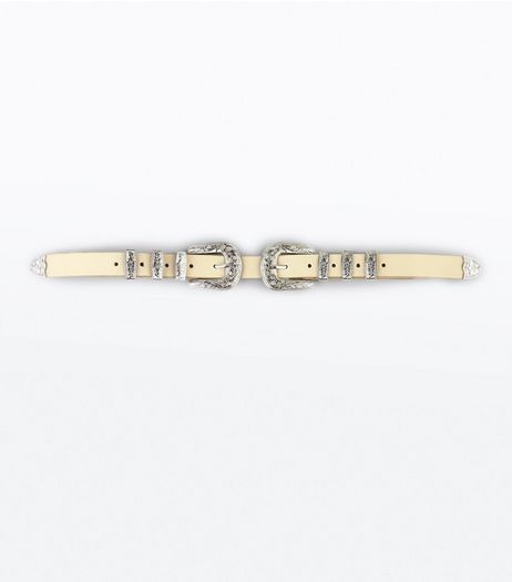 Cream Double Buckle Western Belt | New Look