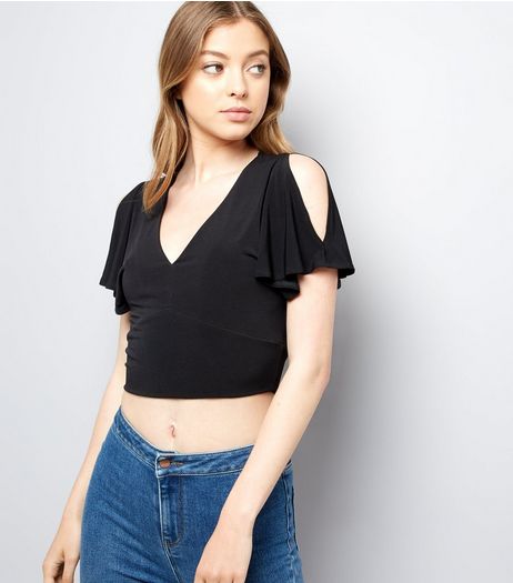 Black Cold Shoulder Crop Top | New Look