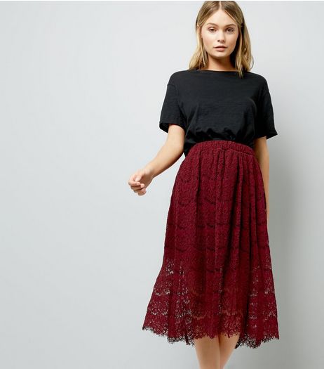 Burgundy Lace Midi Skirt | New Look