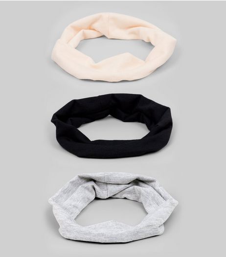 3 Pack Pink, Black and Grey Jersey Stretch Headbands | New Look