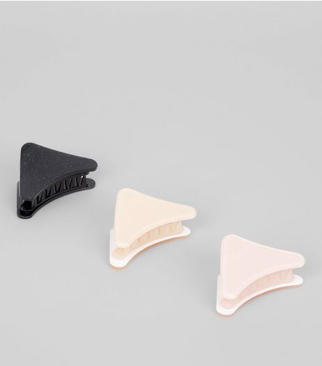 3 Pack Black, Nude And Pink Glitter Triangle Bulldog Clips | New Look
