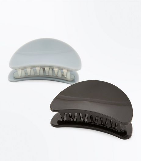 2 Pack Grey and Black Half Circle Bulldog Clips | New Look