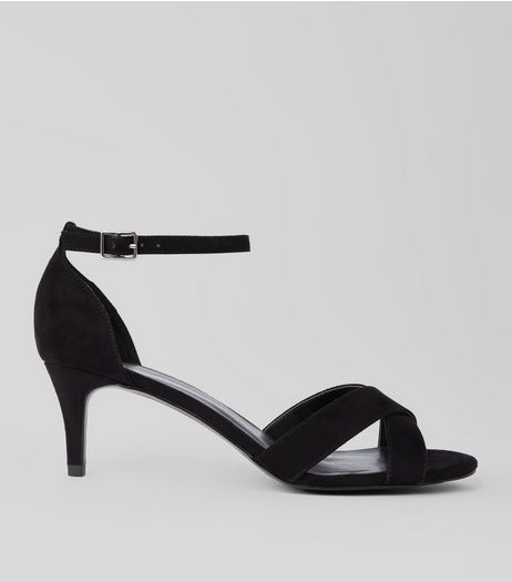 Black Suedette Cross Strap Kitten Heels | New Look