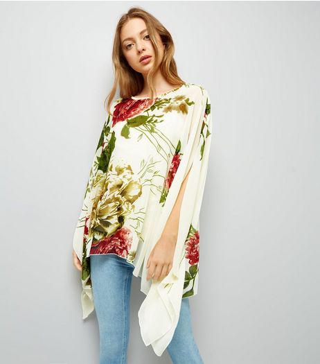 Blue Vanilla White Rose Print Chiffon Top | New Look