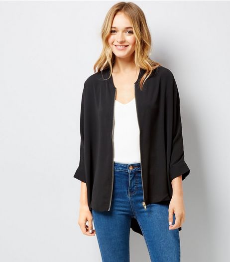 Apricot Black Zip Front Bomber Shirt | New Look