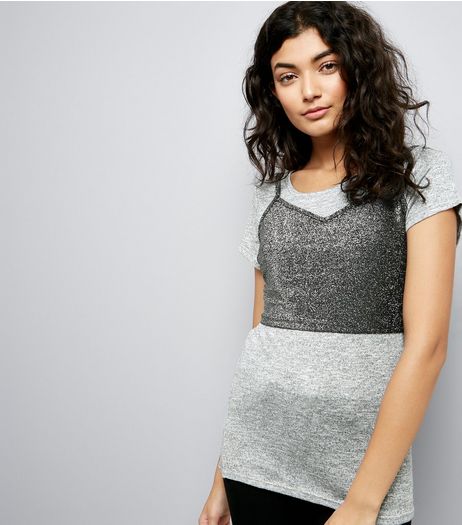 Grey Sparkle Bralet 2 in 1 T-Shirt | New Look