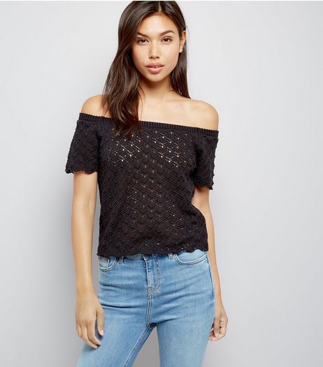 Black Crochet Lace Bardot Neck Top | New Look