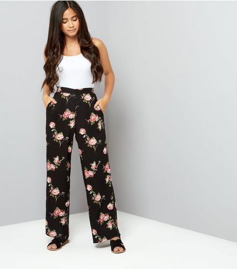 Teens Black Floral Print Wide Leg Trousers | New Look