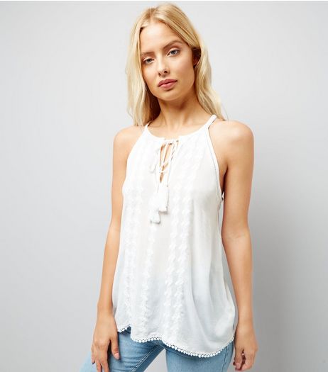 Apricot White Tassel Tie Front Top | New Look