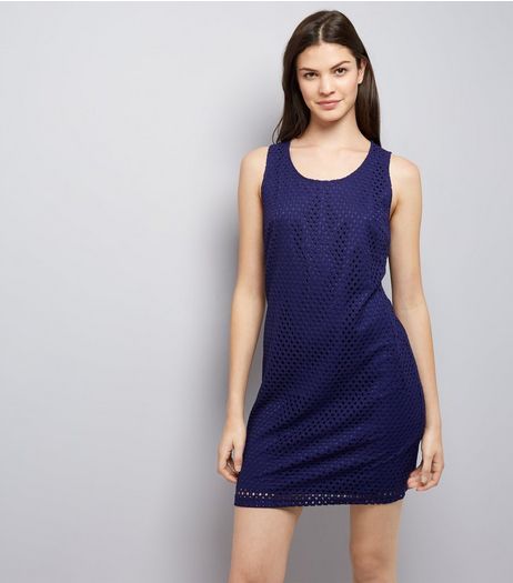 Apricot Navy Geometric Lace Dress | New Look