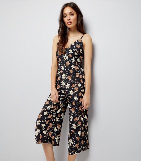 Mela Navy Floral Print Culotte Jumpsuit | New Look