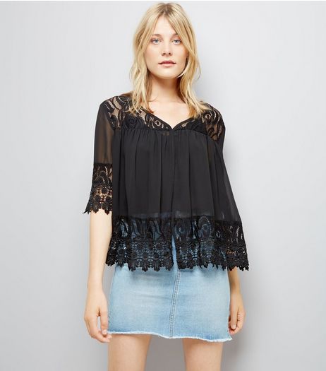 Apricot Black Lace Top | New Look