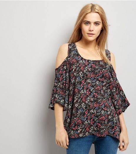 Apricot Pink Ditsy Floral Print Cold Shoulder Top | New Look