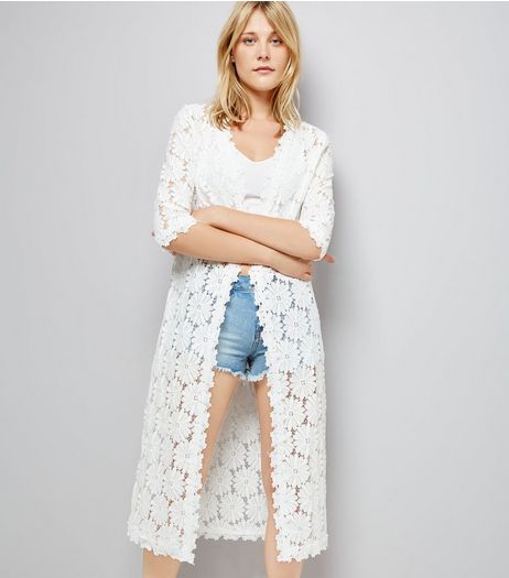 Apricot Cream Lace Longline Kimono | New Look