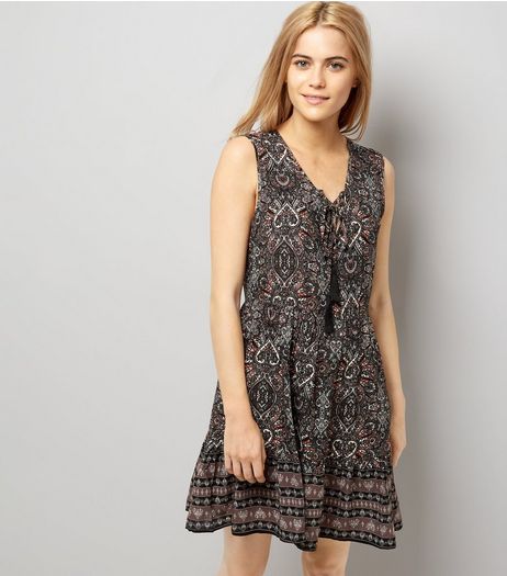 Apricot Coral Paisley Print Lace Up Dress | New Look
