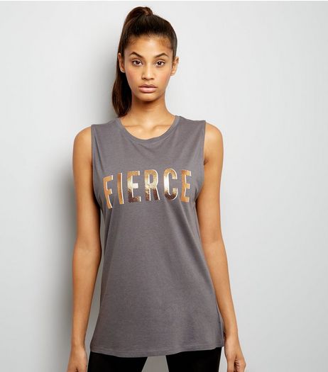 Dark Grey 'Fierce' Mesh Panel Sports Vest | New Look
