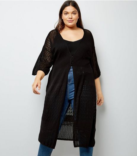Curves Black Crochet Kimono | New Look