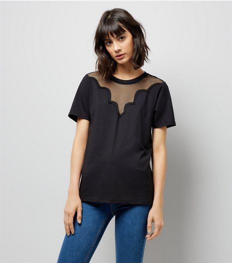 Tall Black Mesh Yoke T-Shirt | New Look