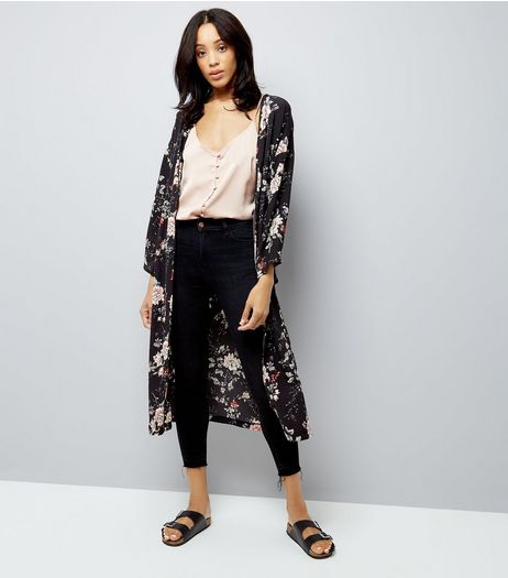 Blue Vanilla Floral Blossom Print Longline Kimono | New Look