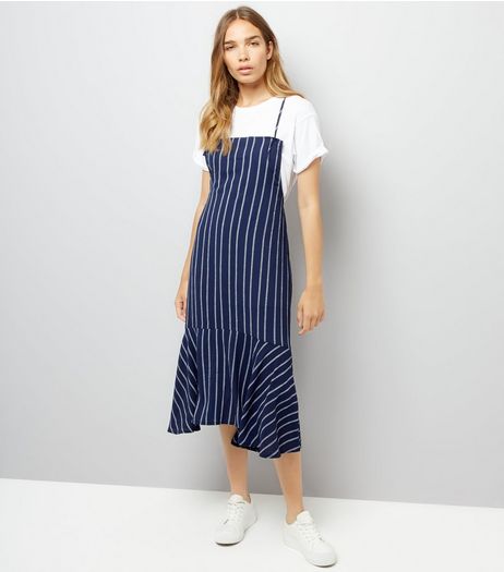 Navy Stripe Pinafore Midi Dress | New Look
