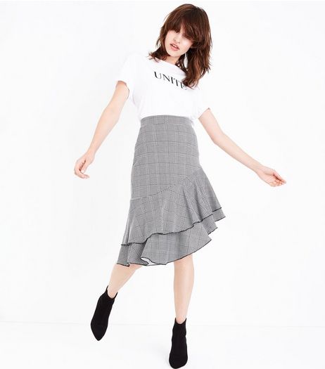 Innocence Black Check Asymmetrical Frill Hem Skirt | New Look