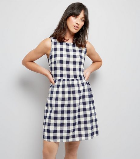 Apricot Navy Gingham Tie Waist Dress | New Look