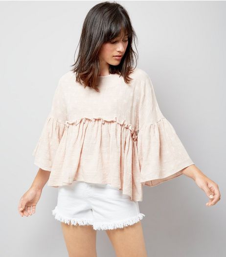 Apricot Shell Pink Daisy Embroidered Peplum Hem Top | New Look