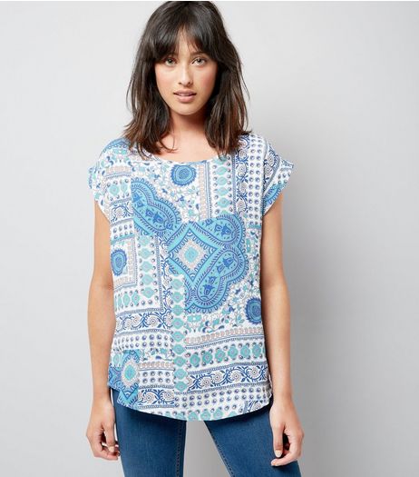 Apricot Blue Tile Print Short Sleeve Top | New Look