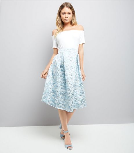 AX Paris Blue Floral Skirt Bardot Neck Dress | New Look