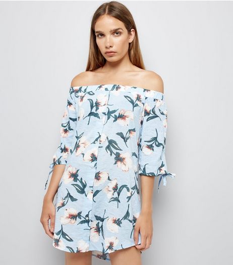 AX Paris Pale Blue Floral Bardot Dress | New Look