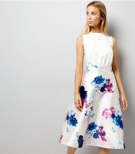 AX Paris White Floral Print Satin 2 in 1 Dress | New Look
