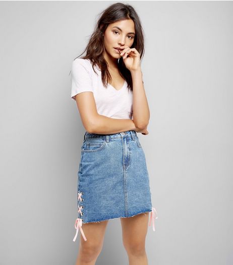 Blue Lace Up Side Denim Skirt | New Look