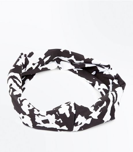Monochrome Marble Print Stretch Headband | New Look