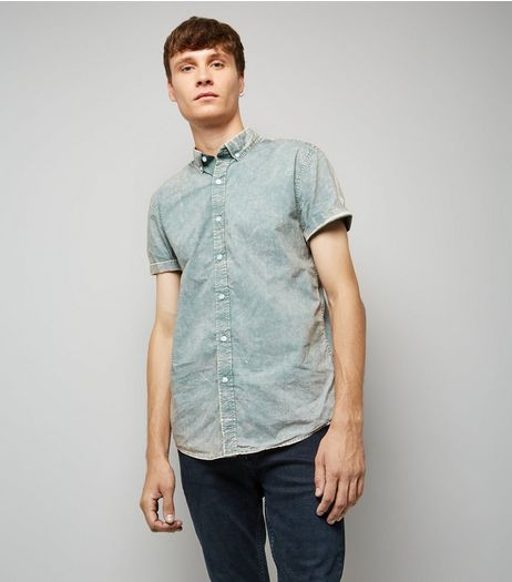 Light Green Acid Wash Short Sleeve Shirt | New Look