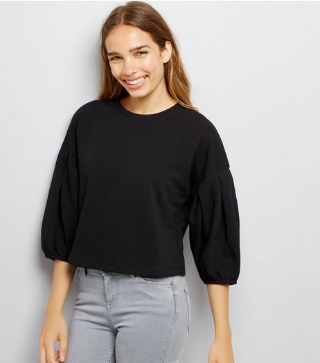Black Balloon Sleeve Sweater | New Look