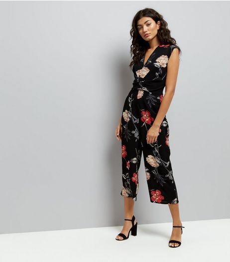 AX Paris Black Floral Culotte Jumpsuit | New Look