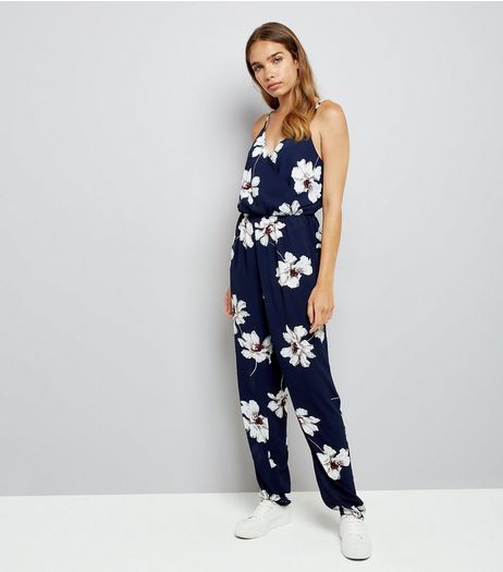 AX Paris Navy Floral Print Jumpsuit | New Look