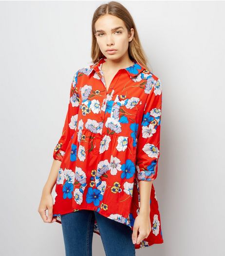Influence Red Floral Print Blouse | New Look
