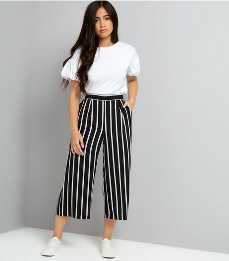 Teens Black Stripe Crop Wide Leg Trousers | New Look