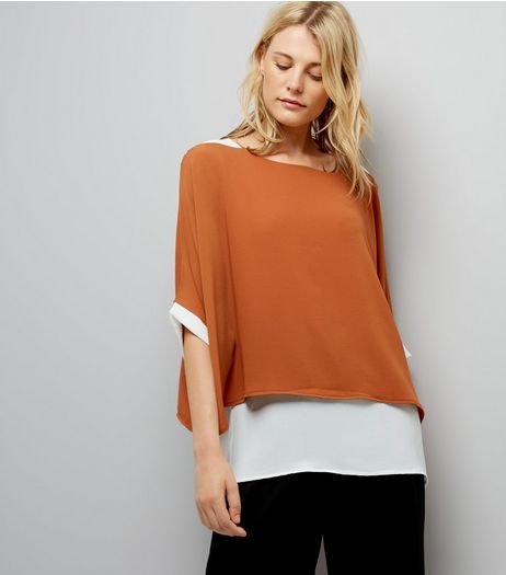 Brown Loose Layered Contrast Top | New Look