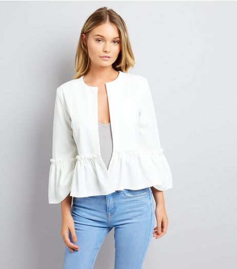 Cameo Rose White Frill Hem Jacket | New Look