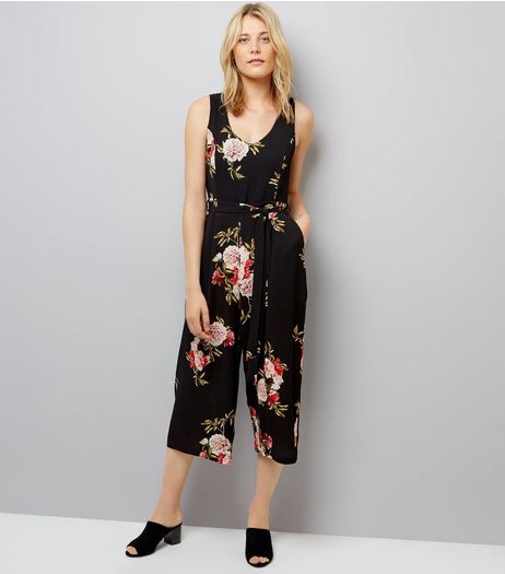 Cameo Rose Black Floral Culotte Jumpsuit | New Look