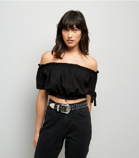 Cameo Rose Black Bardot Neckline Crop Top | New Look