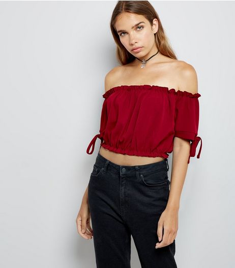 Cameo Rose Burgundy Bardot Neckline Crop Top | New Look