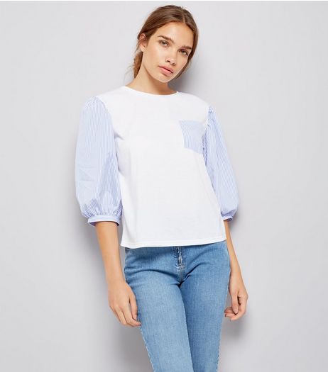 Cameo Rose White Contrast Puffed Sleeve Top | New Look