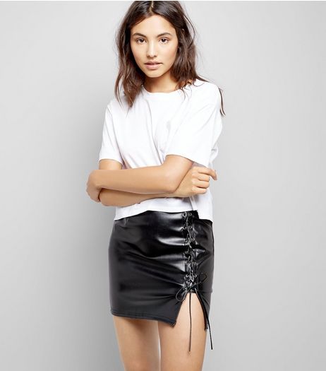 Parisian Black Leather-Look Lace Up Mini Skirt | New Look