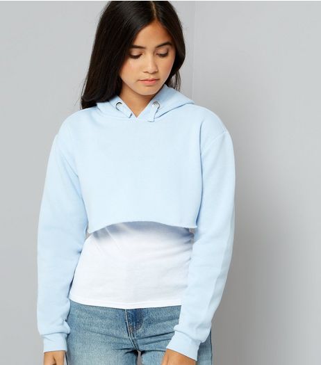 Teens Pale Blue Cropped Hoodie | New Look