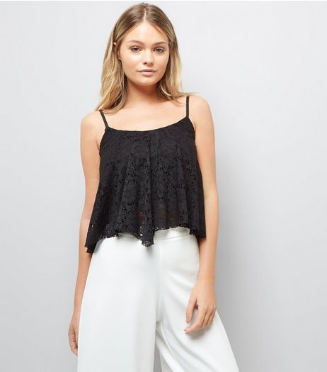 Black Lace Hanky Hem Crop Top | New Look